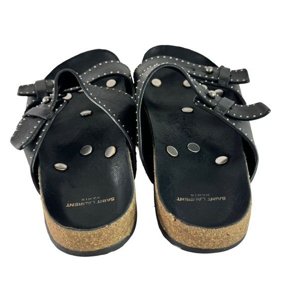 SAINT LAURENT Black Leather Jimmy Stud Straps Slides Women Made in Italy 41-10US - Picture 5 of 13
